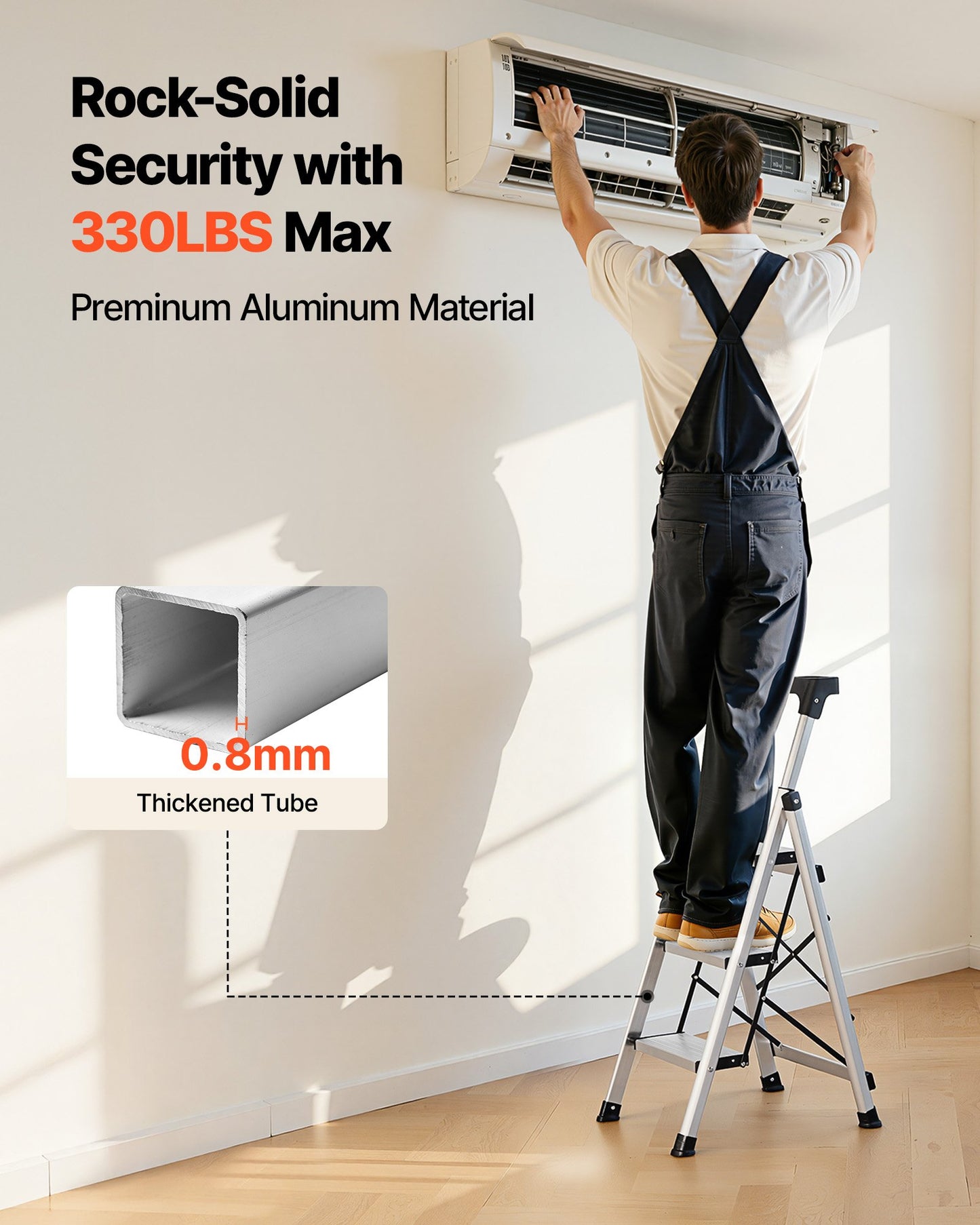 Foldable Aluminum Step Ladder - 3 Step Stool with Anti-Slip Pedal, Handgrip, 330 lbs Capacity, Portable for Home & Office, Black