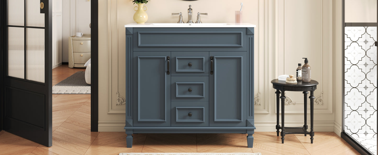 36-Inch Blue Bathroom Vanity with Top Sink & Soft Closing Doors