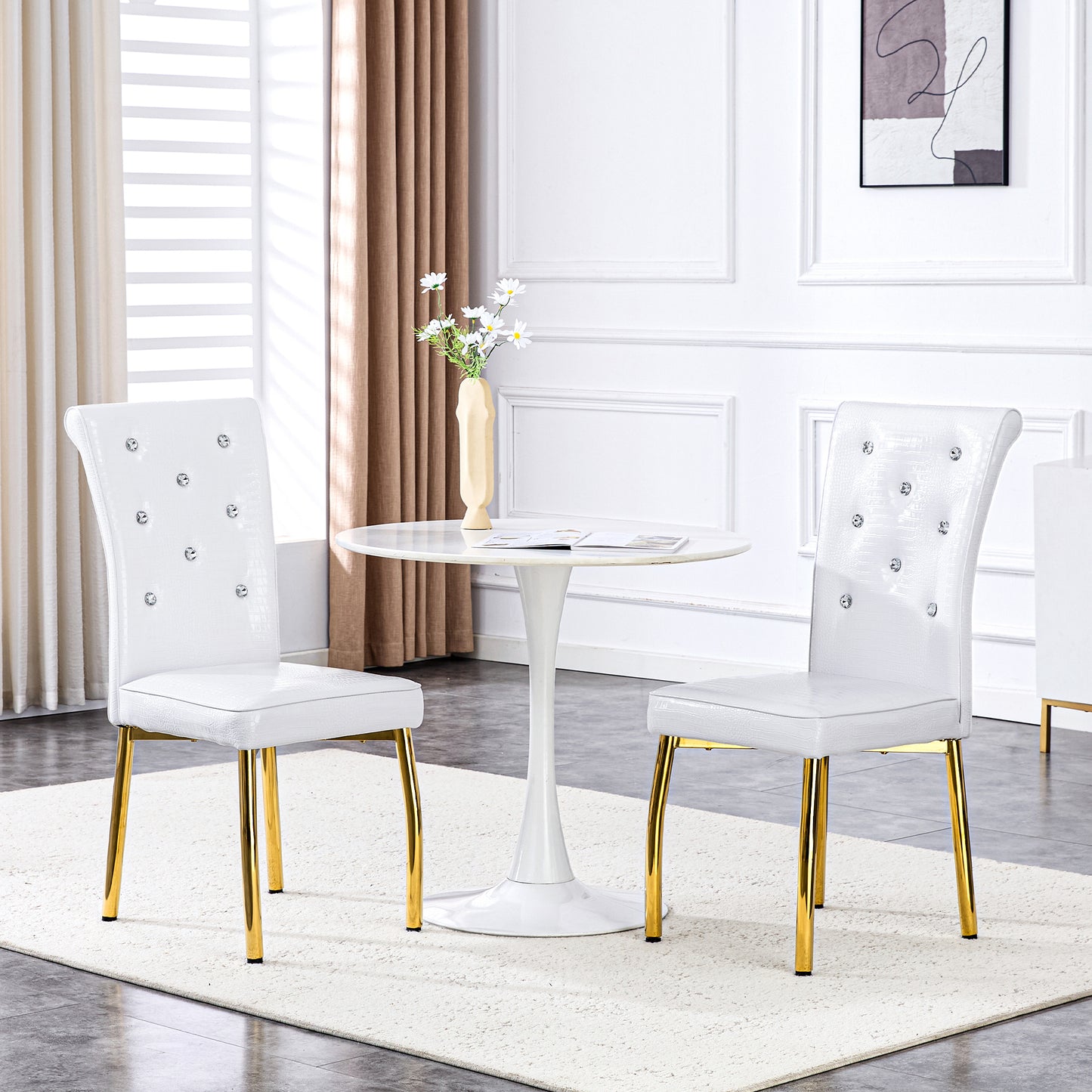 Set of 2 Retro Alligator Textured Dining Chairs with Crystal Accents