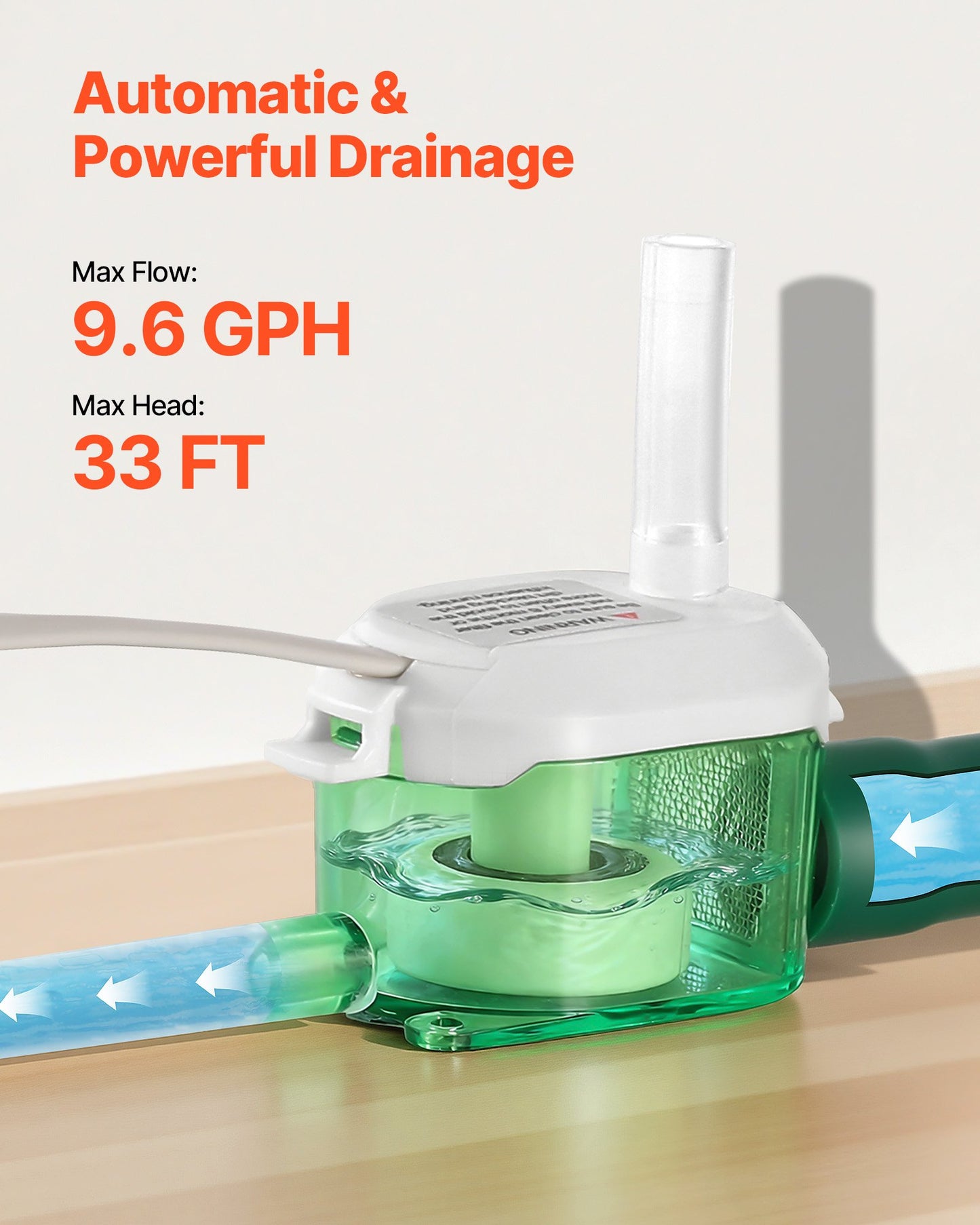 Automatic Condensate Pump 1/245 HP 9.6 GPH 33 Ft Lift Quiet HVAC Drain