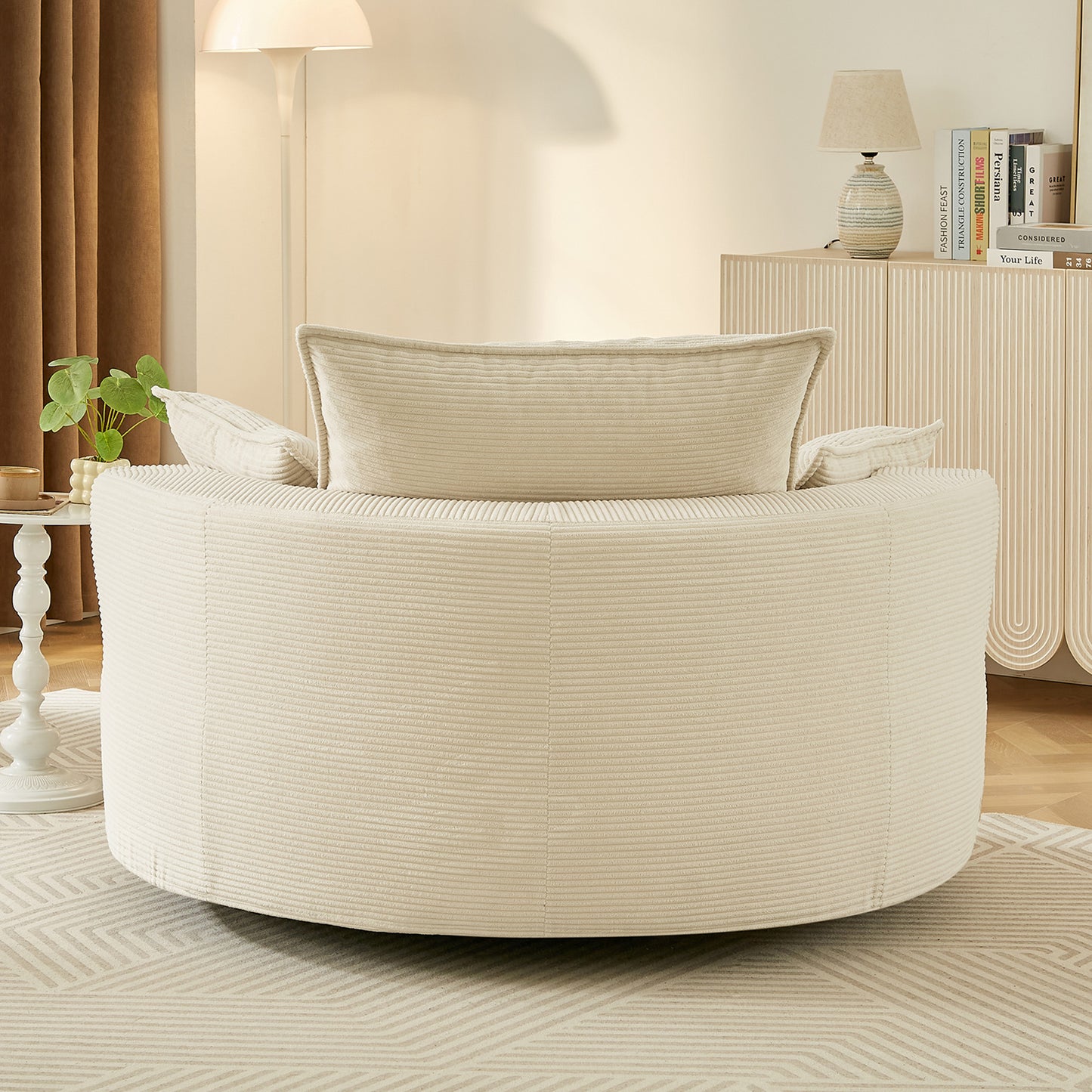 Oversized 360° Swivel Accent Chair with Dual-Layer Cushion - Beige