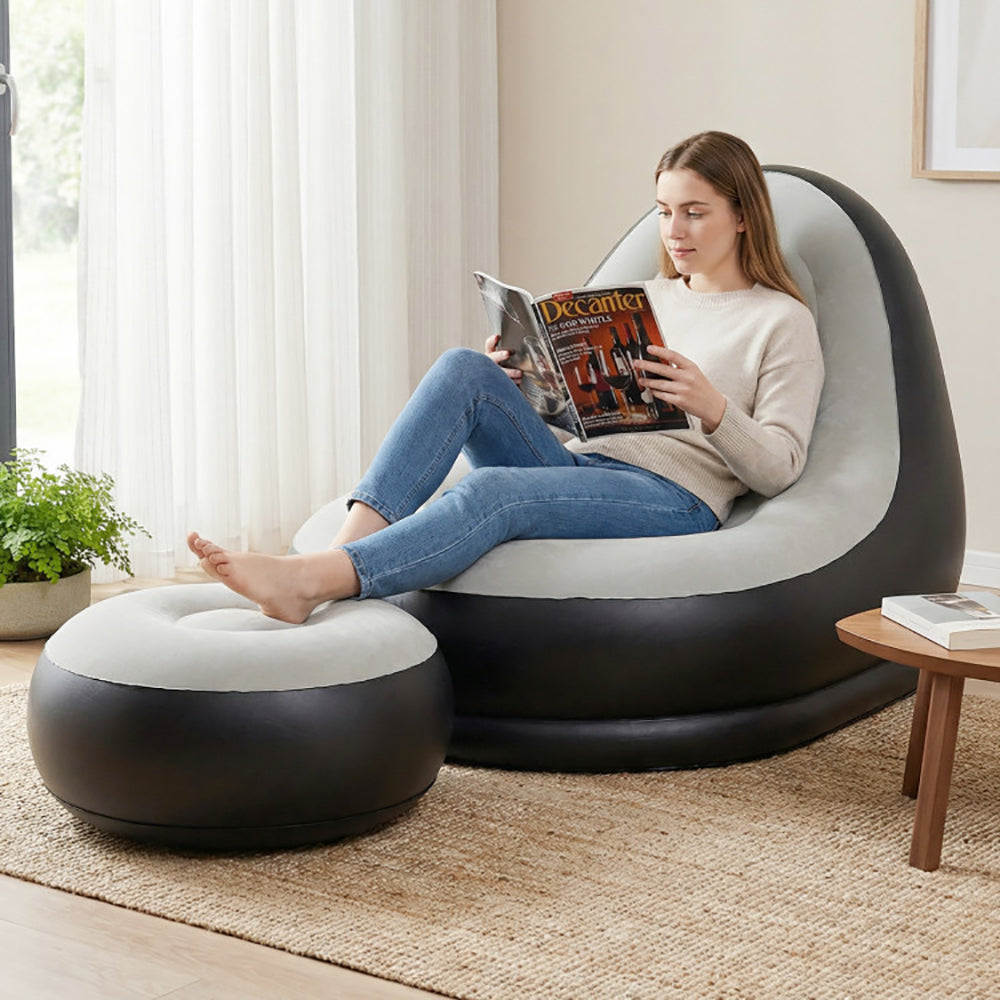 Inflatable Lounge Sofa With Ottoman Portable Air Of Up To 220 Lbs For