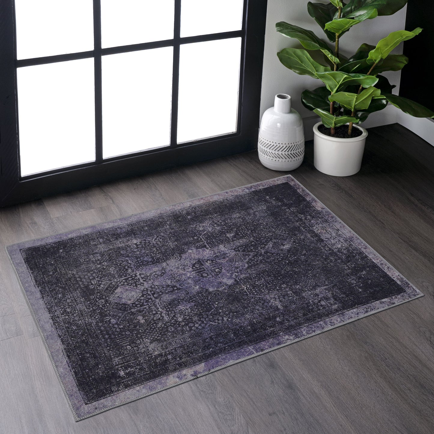 MAVAL Anthracite Washable Rug 2' X 3' Doormat Anthracite,
