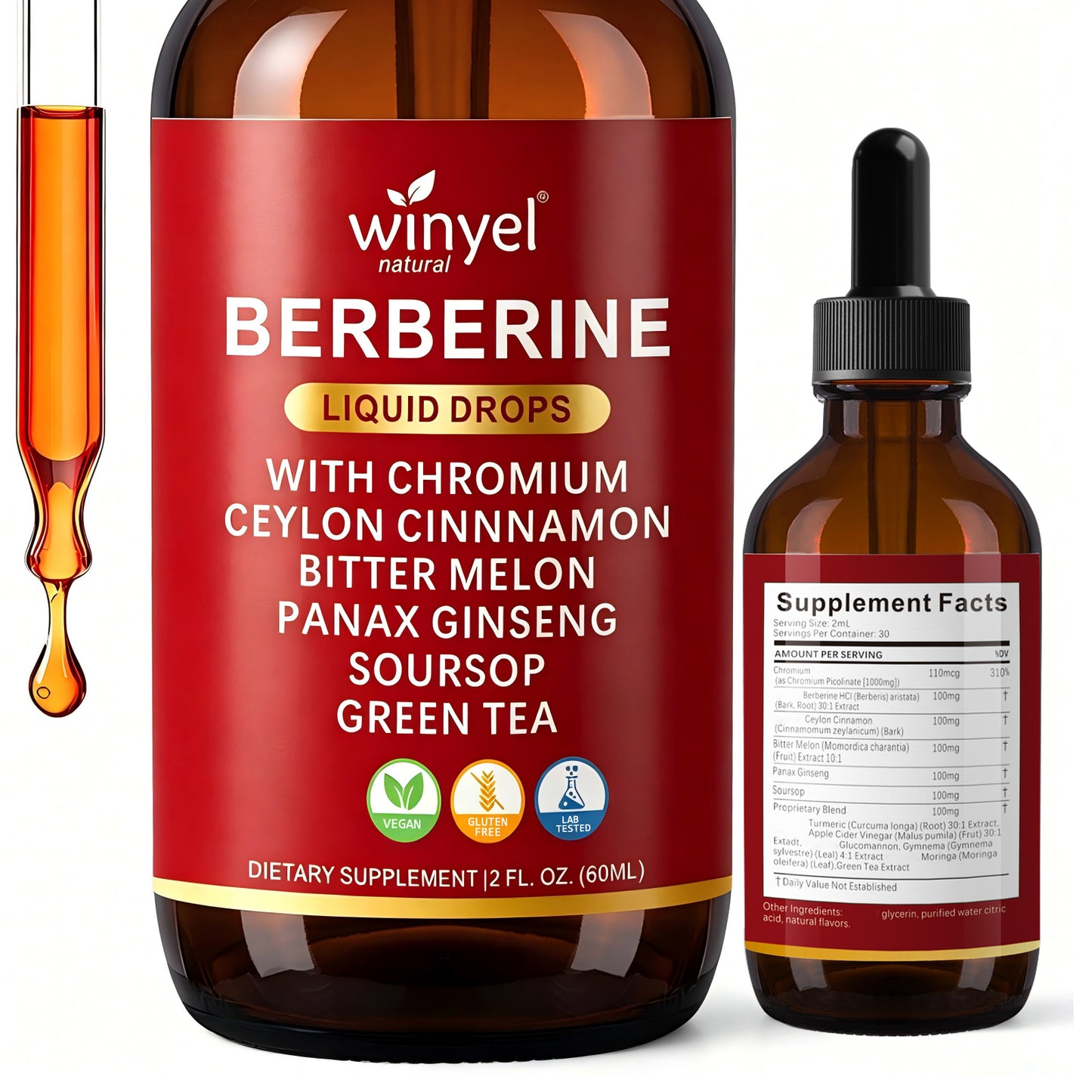 Organic Berberine and Ceylon Cinnamon Liquid Drops with Herbal Complex