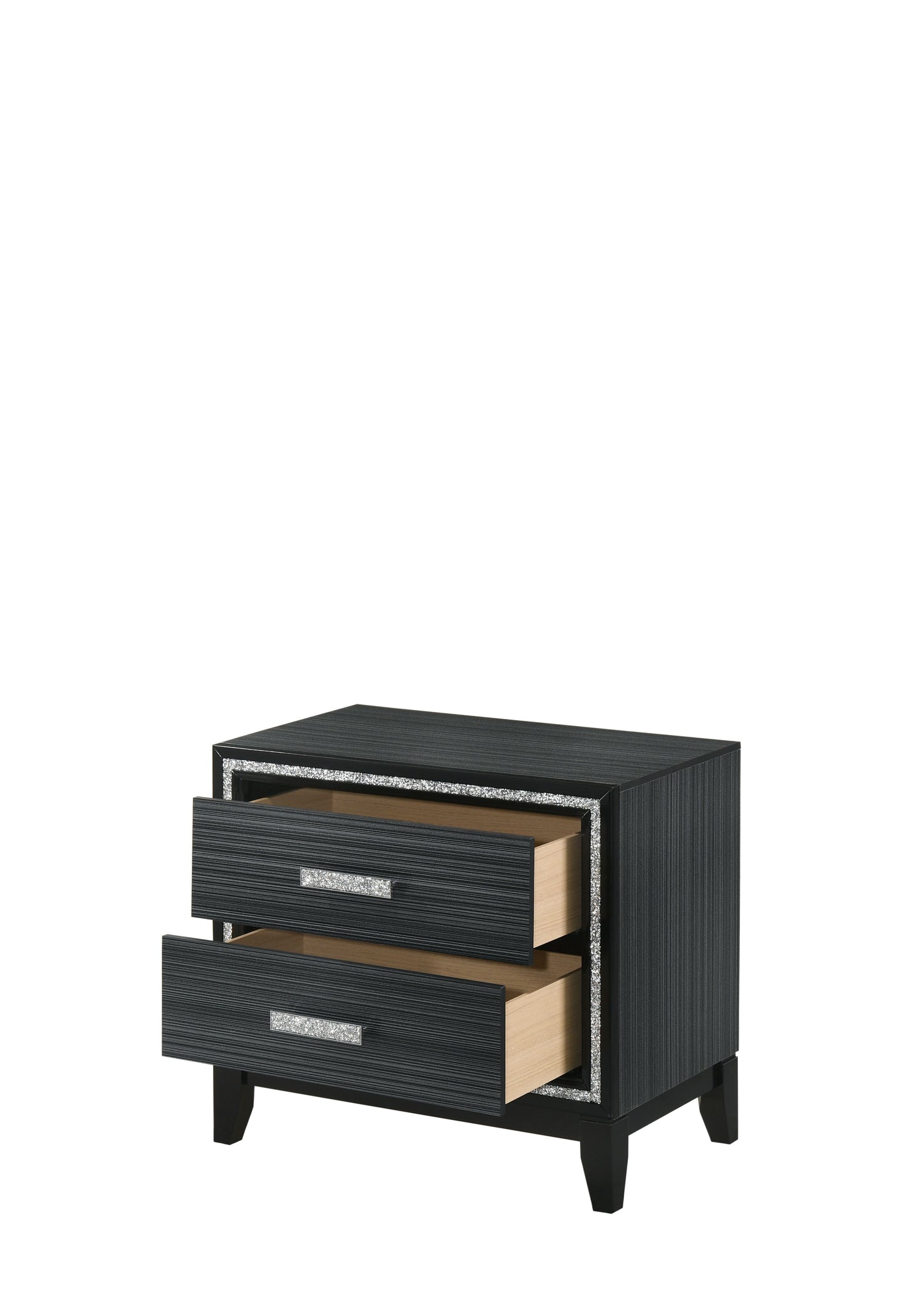 Weathered Black Finish Nightstand with Silver Trim
