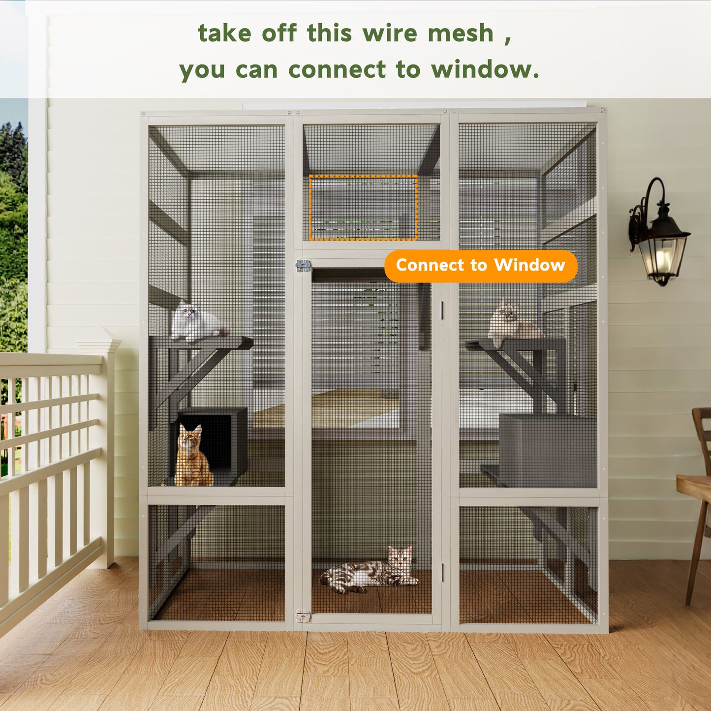 Large Outdoor Wooden Cat House with Platforms Waterproof & UV-Resistant