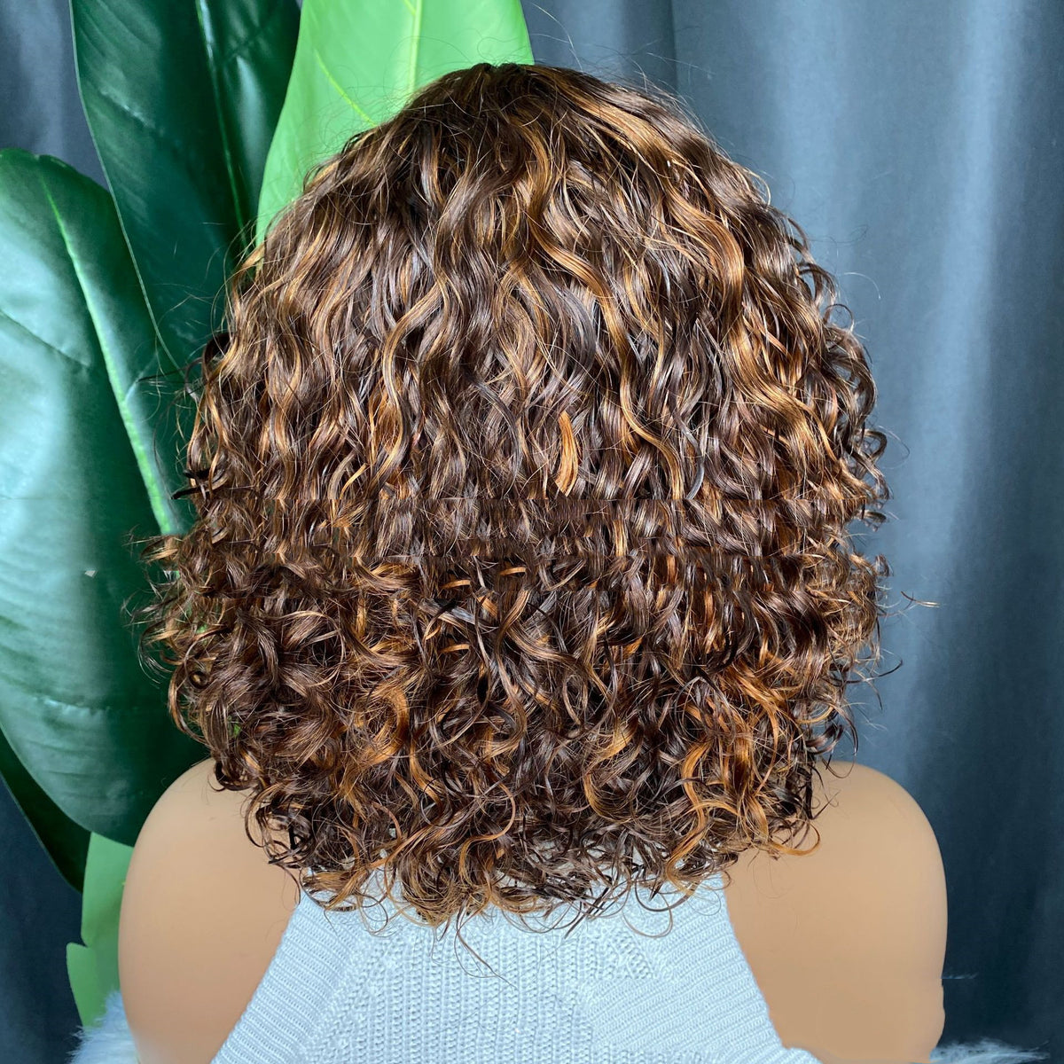 Curly Human Hair Wig Full Machine Made 12inches