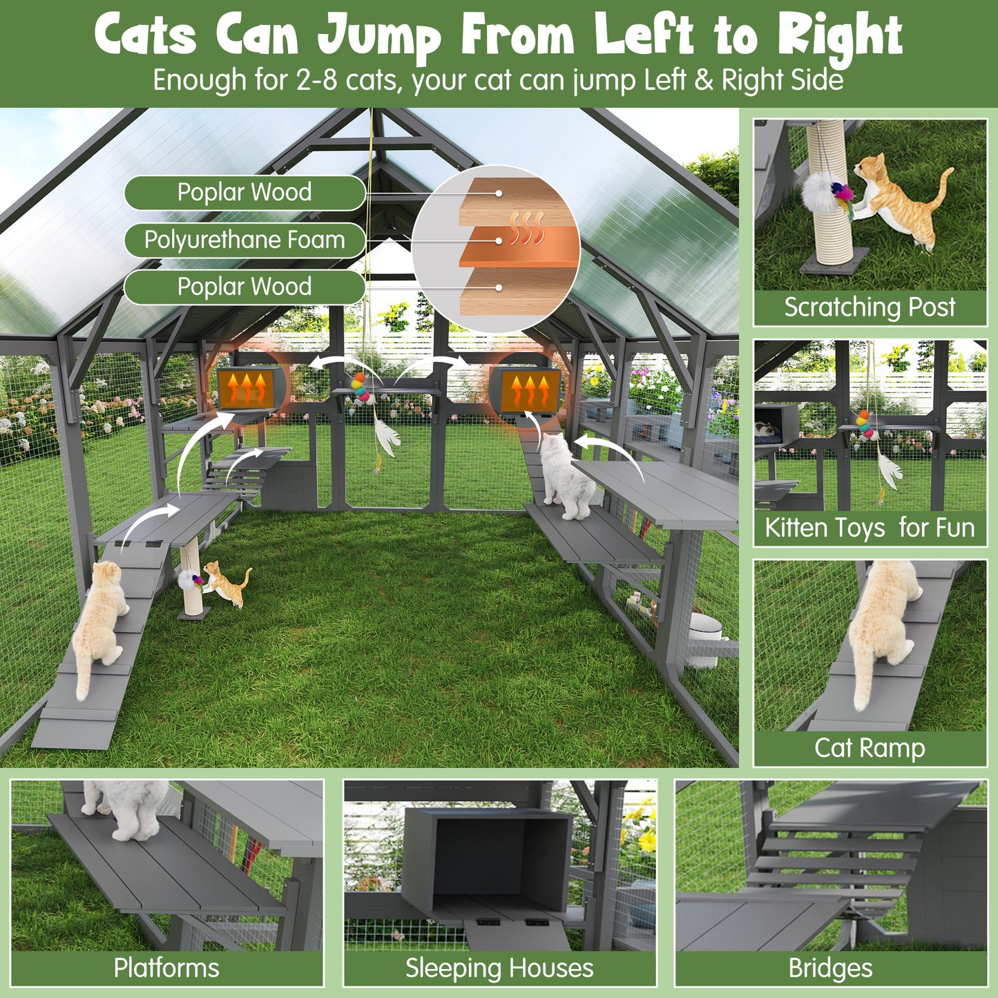 Large Outdoor Cat House With Planter Stand, Wooden Enclosure Resting