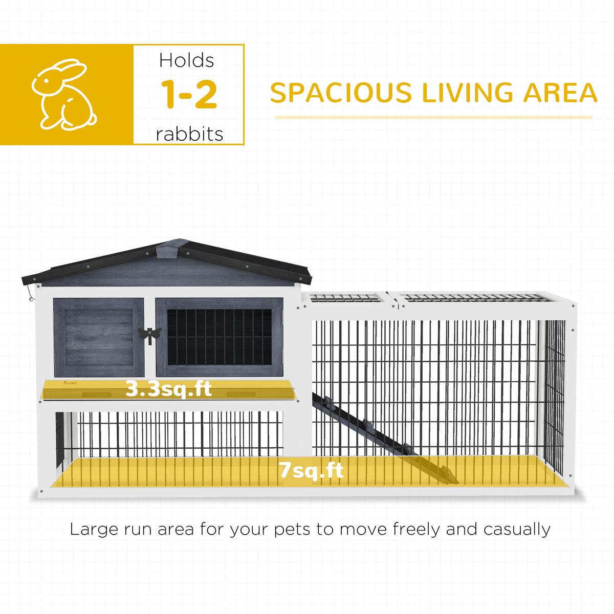 Outdoor Rabbit Hutch 2-Level 59 Inch with Openable Top Dark Gray