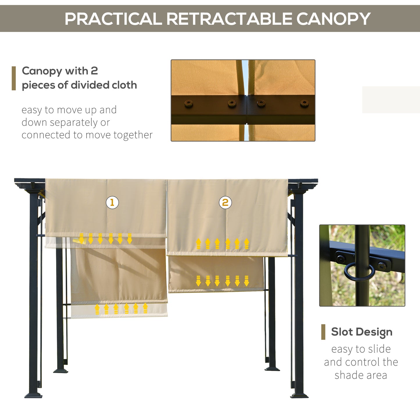 Outdoor Retractable Pergola Canopy with Sun Shade - Beige