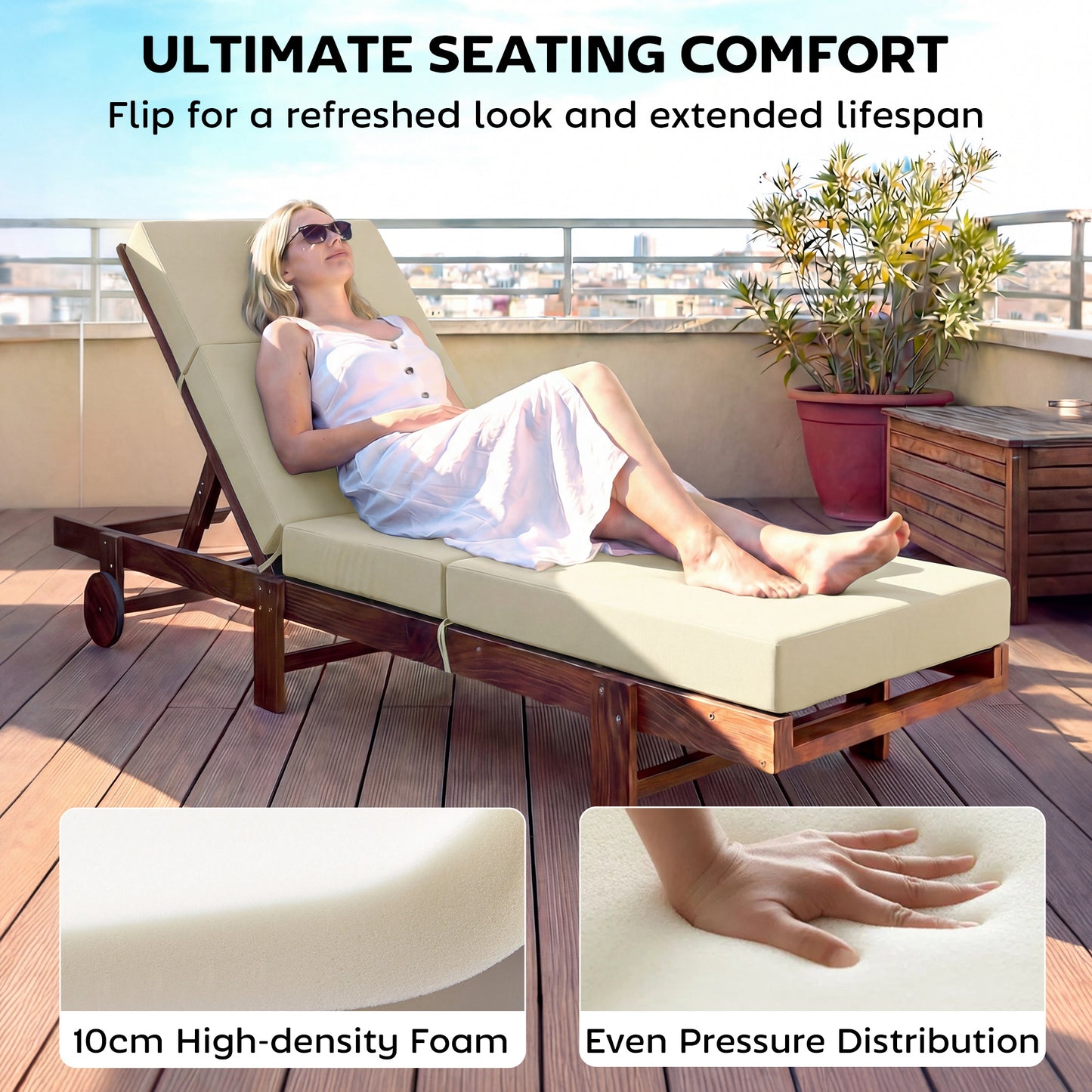 Outdoor Lounge Chair Cushions - Set of 2, 4" Thick, Cream White