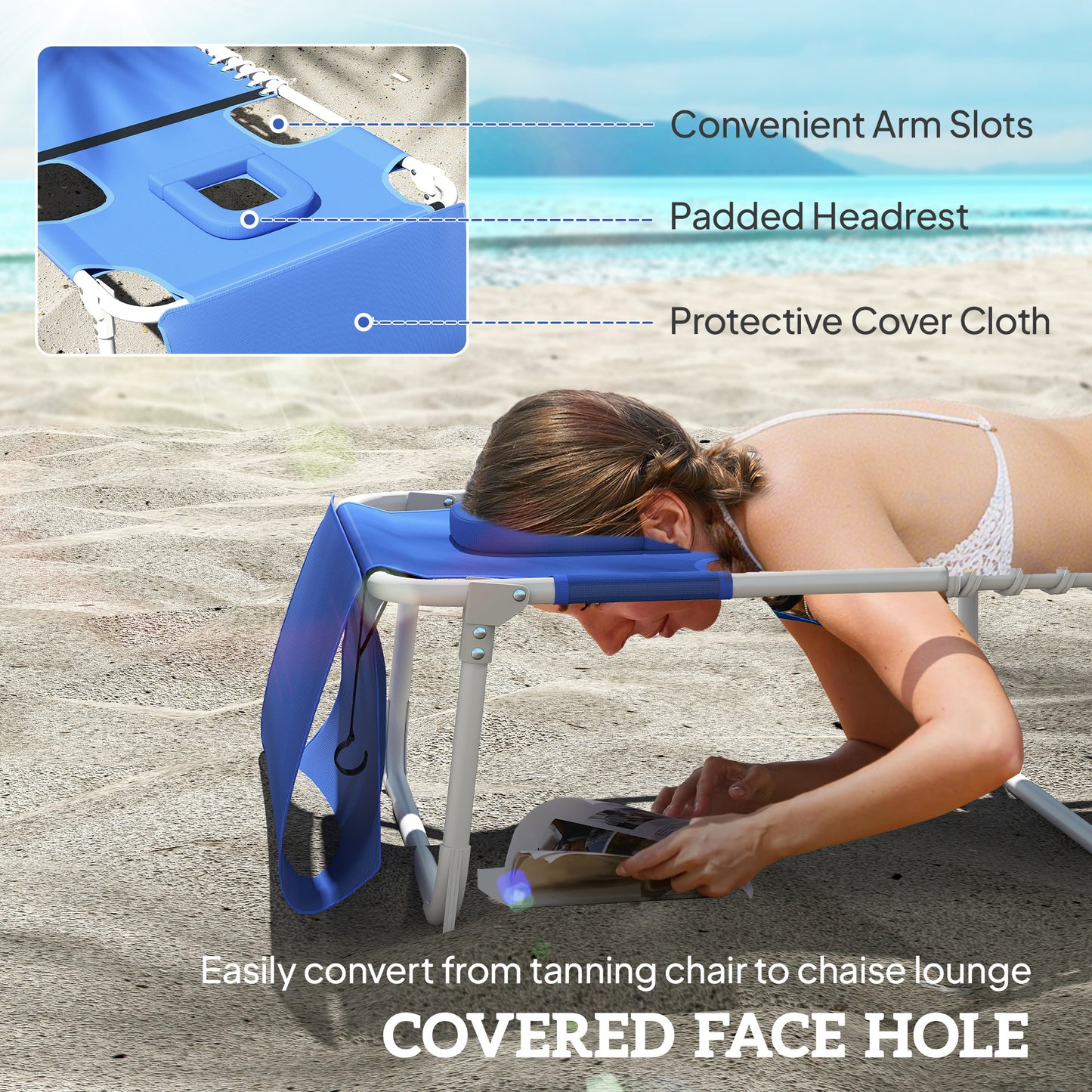 Folding Outdoor Lounge Chair with Side Table - Navy Blue
