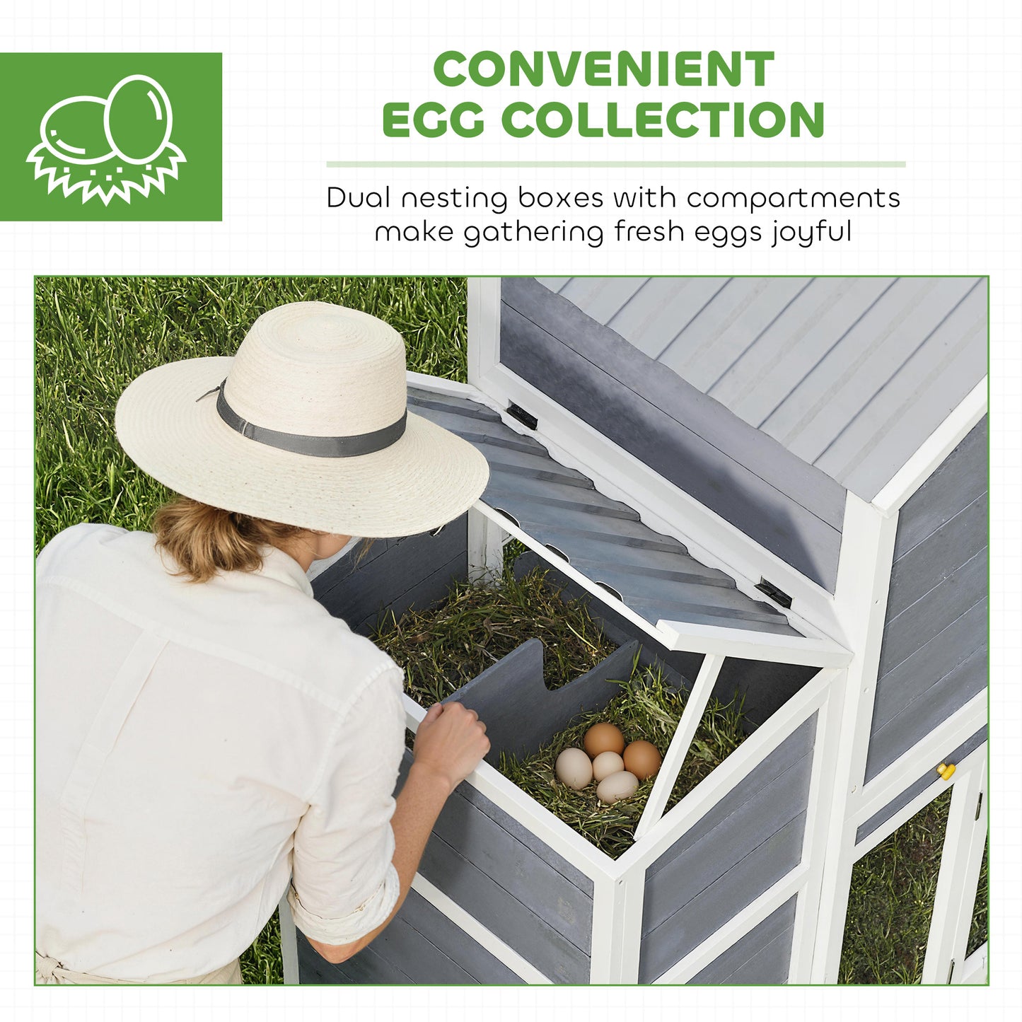 Large Wooden Chicken Coop with Nesting Boxes & Ramp - 66.5 Inch