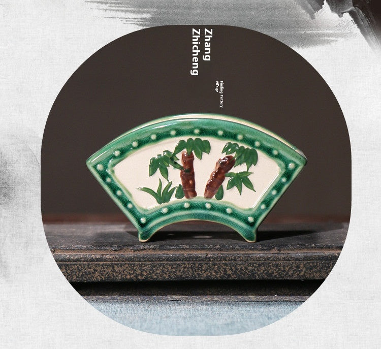 Ceramic Bonsai Flower Pot Fan-Shaped Hand-Painted Desktop Plant Container