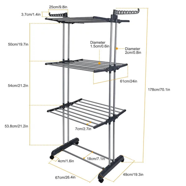 Clothes Drying Rack Rolling Collapsible Laundry Dryer Hanger Stand