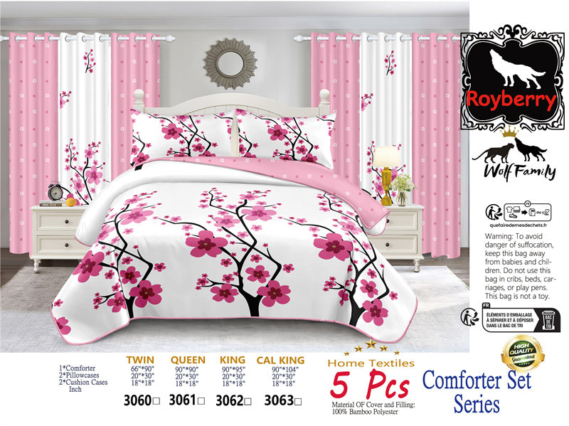 Pink Floral 5-Piece Quilt Set with Pillow Shams & Covers