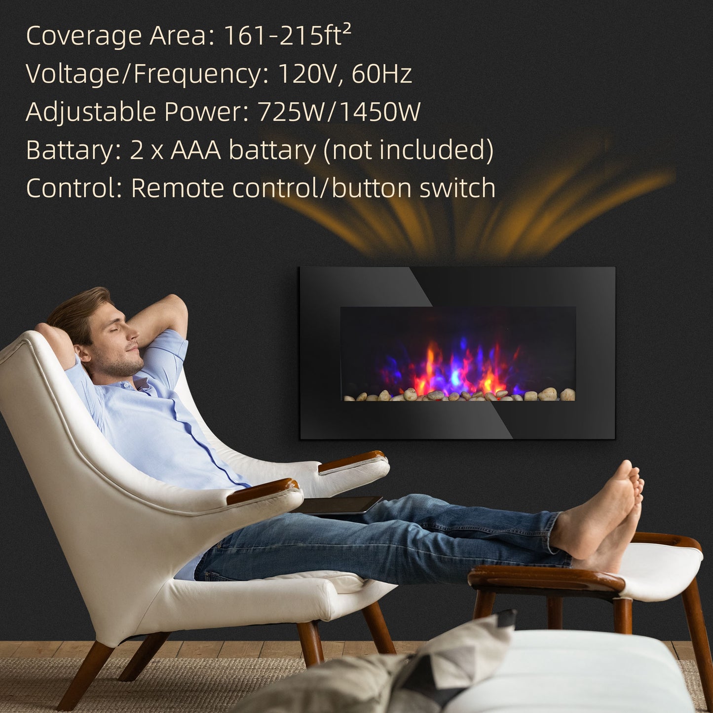 28.5-Inch Electric Wall-Mounted Fireplace with Flame Effect and Multi-Color Lighting