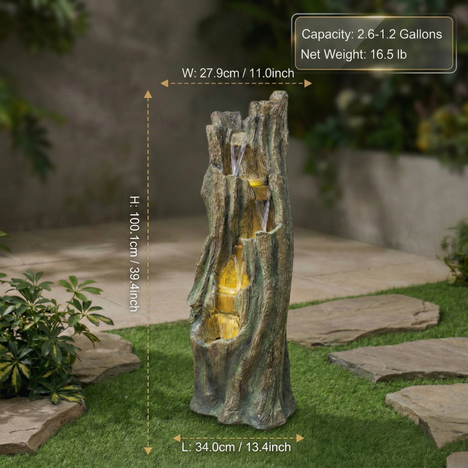 Outdoor Waterfall Fountain with LED Lights - Garden & Patio Decor, Grey