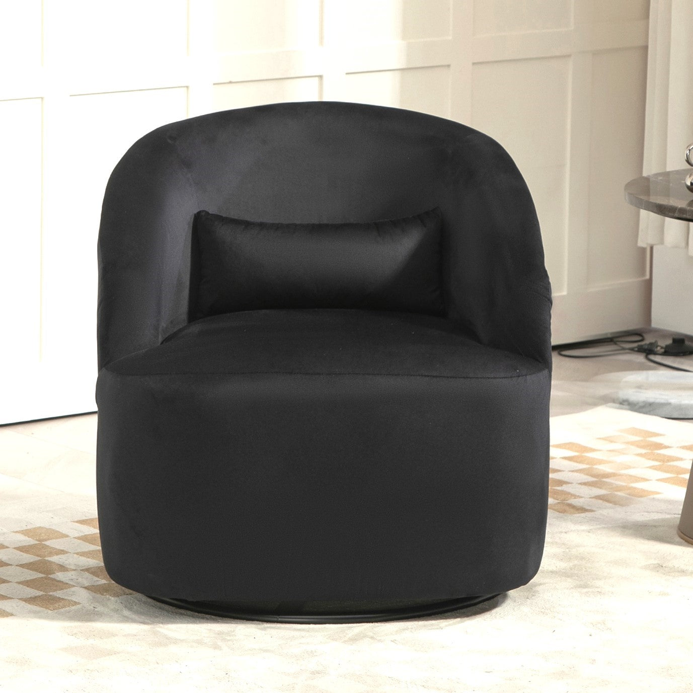 360 Degree Swivel Barrel Accent Chair, Velvet Upholstered Curved