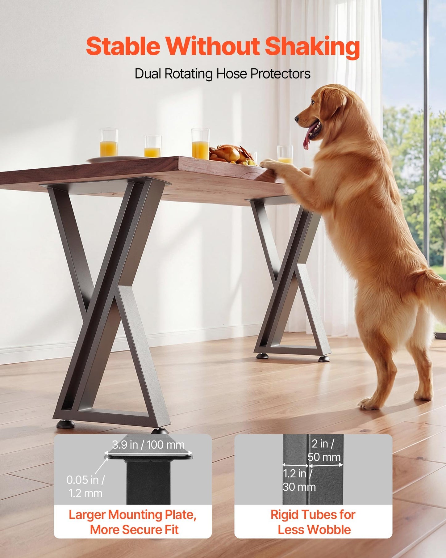 Heavy Duty Steel Table Legs 29.1" H x 24" W, Supports 2204 lbs, Black, Set of 2