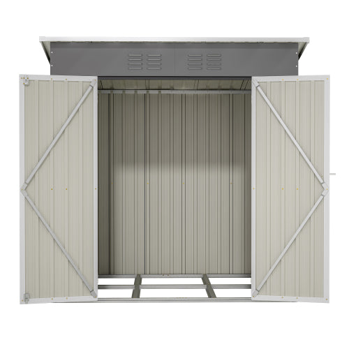 6x4 Outdoor Metal Garden Tool Storage Shed with Lockable Door and Floor Frame - Gray