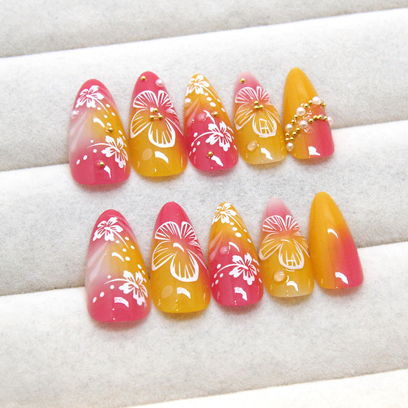 Flower Nail Tips Set with Gold Powder Flowers for Nail Art - All-Match Design