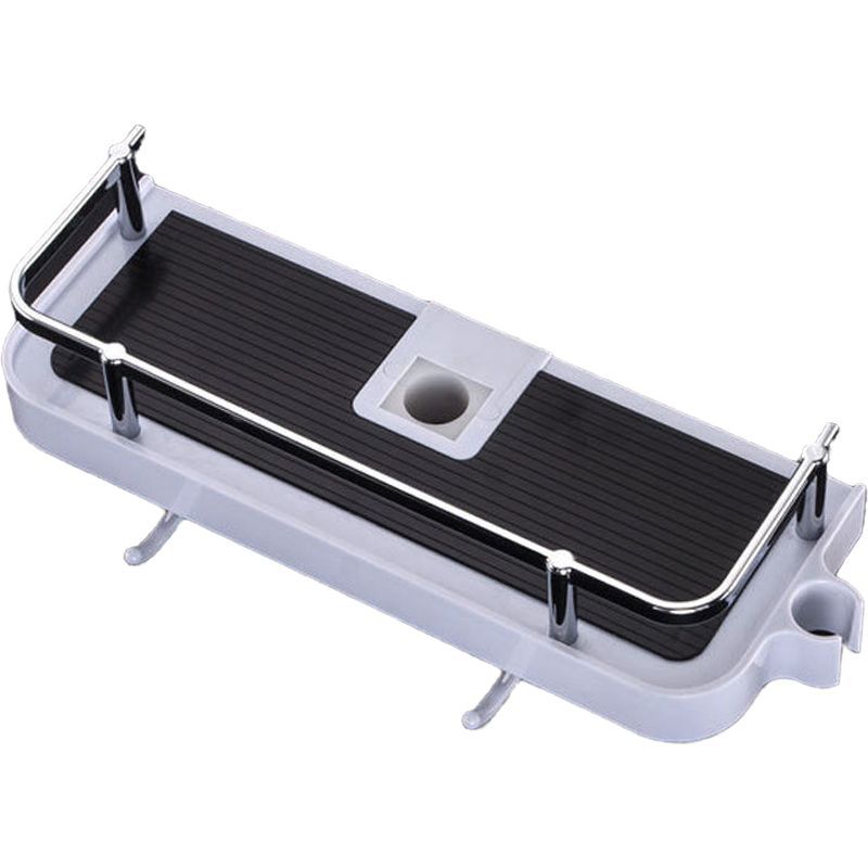 Bathroom Shower Rod Rack Without Punching, Wall-Mount Storage Shelf with Bracket, White or Black