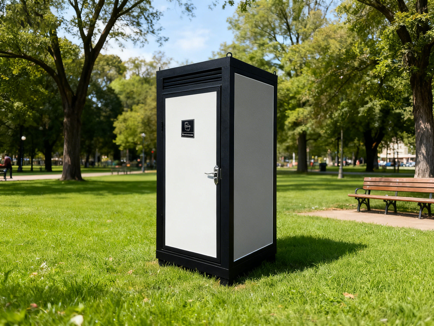 Portable Outdoor Toilet Cabin with Light, Sink & Vent Fan, Silver