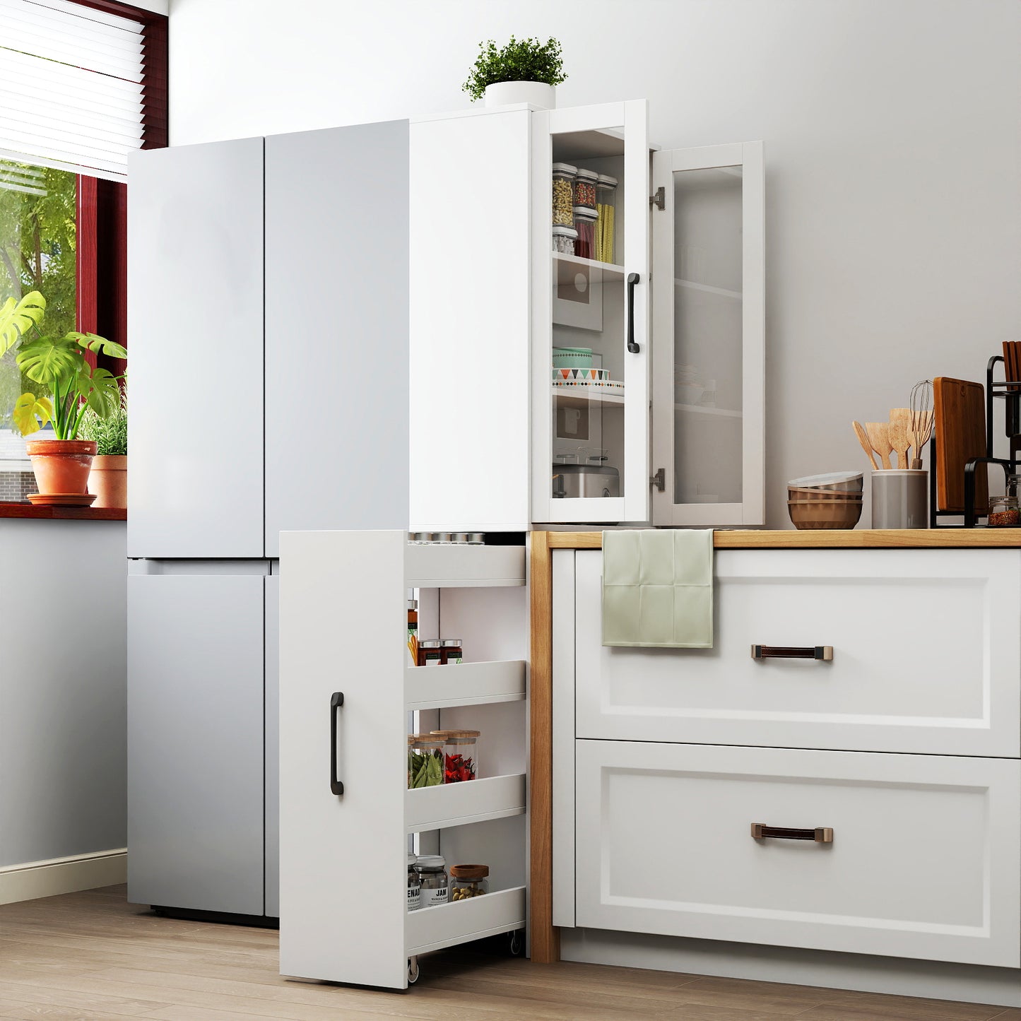 Modern 70.87" H White Display Storage Cabinet with Glass Doors