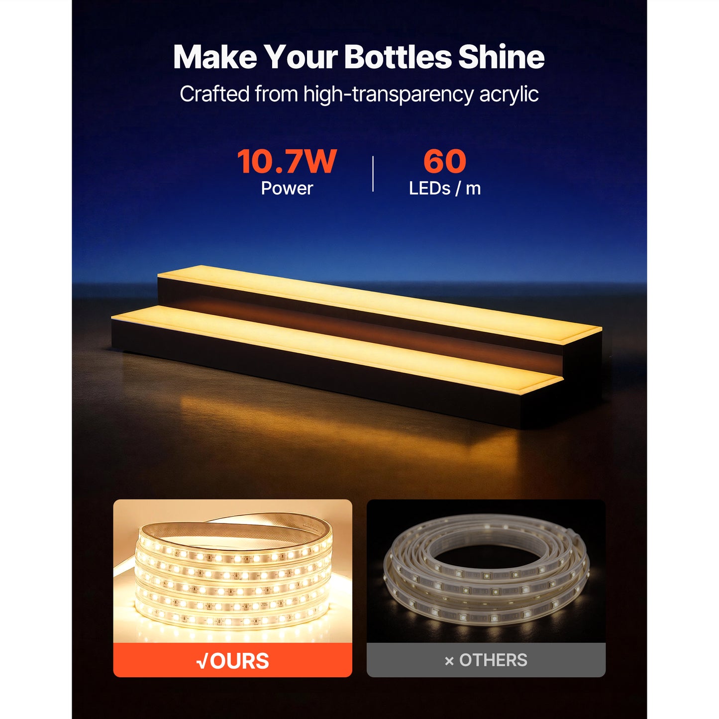 LED Liquor Bottle Display with 2 Tiers, Remote & App Control - Home Bar Decor