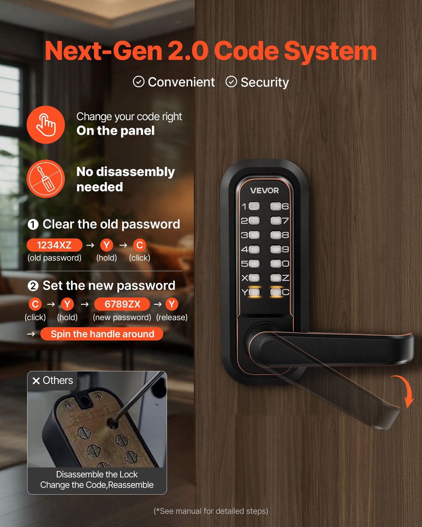 Mechanical Keyless Entry Door Lock - 4-7 Digit Code, Double-Sided Handle, Outdoor Use, Oil-Rubbed Bronze
