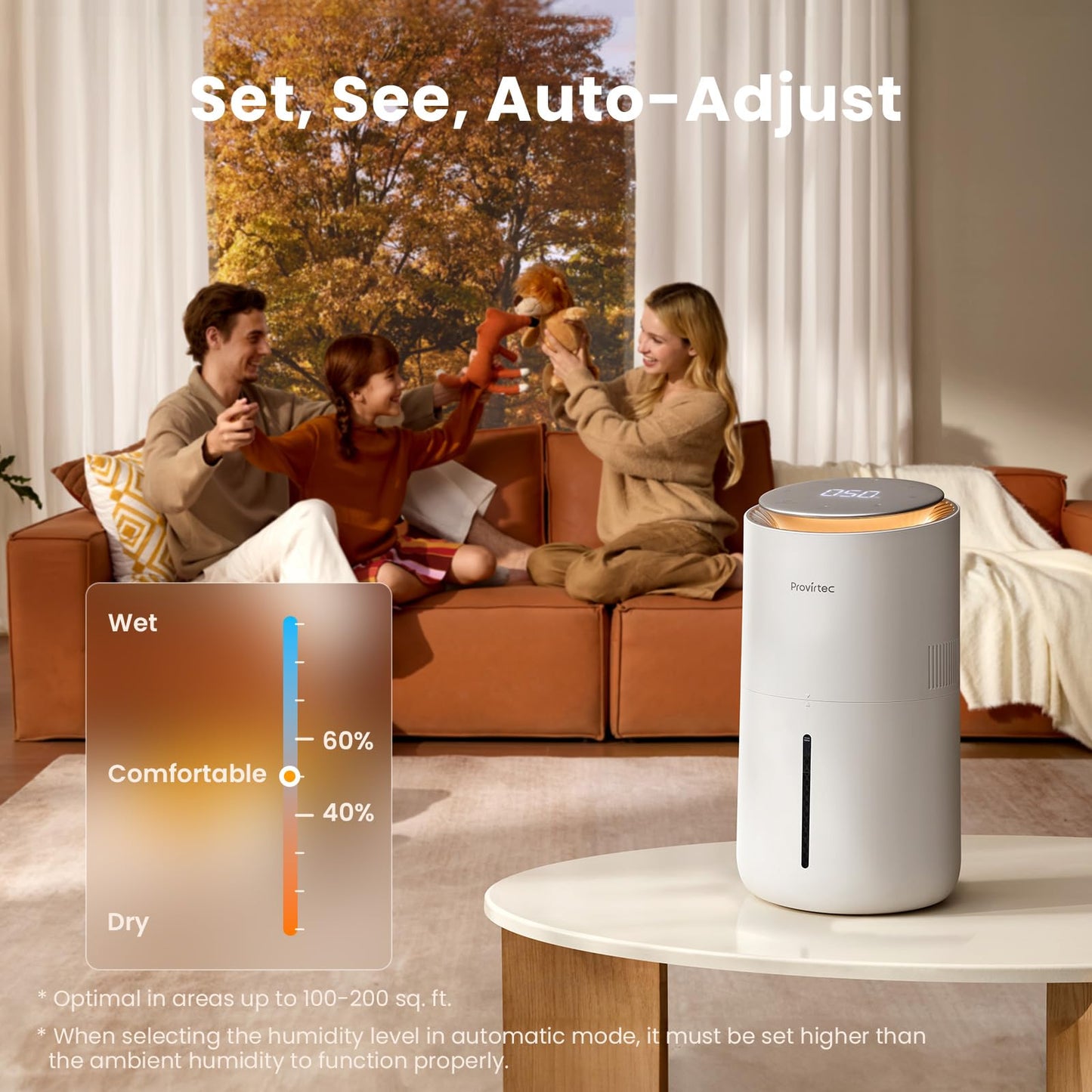 Small Evaporative Humidifier for Bedroom with Auto Humidity Control, 3L Water Tank, Night Light, Washable Filter, No White Dust