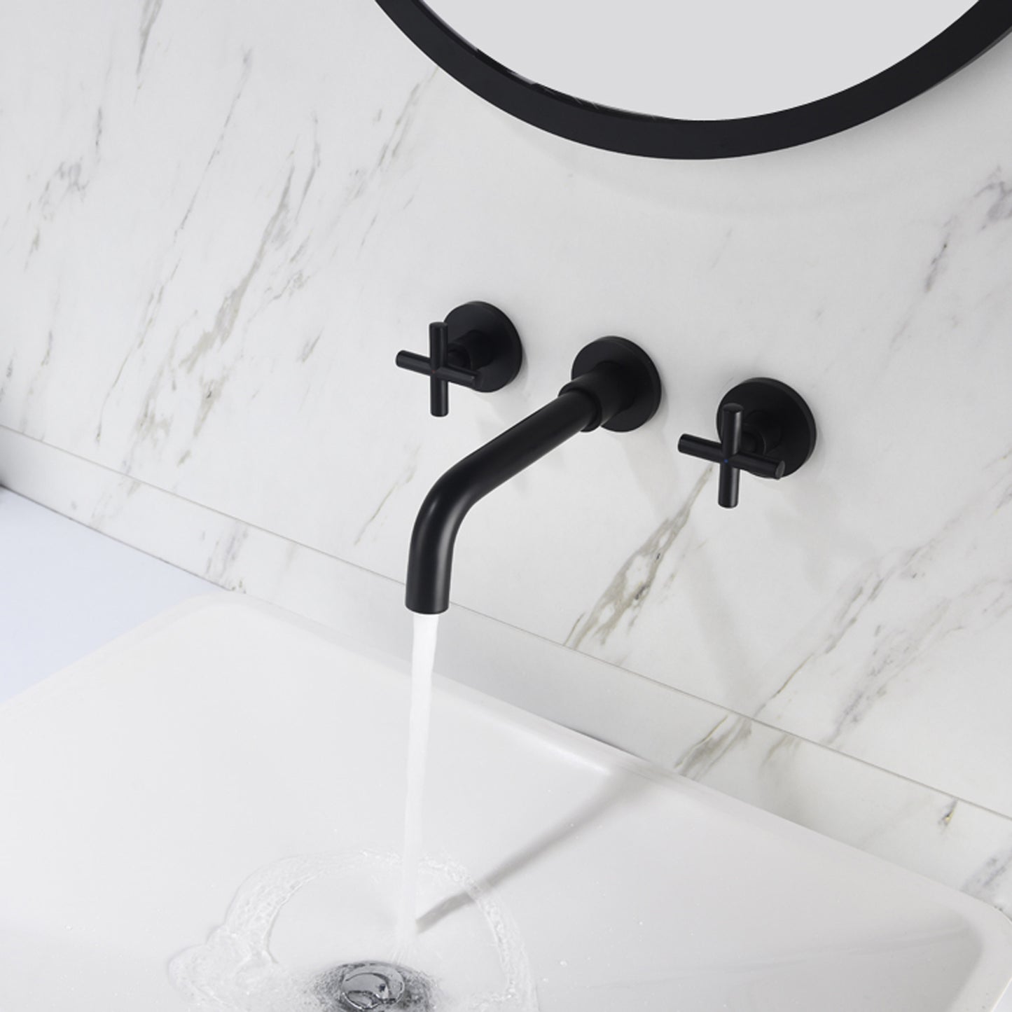 Wall-Mounted Bathroom Sink Faucet - Matte Black Brass