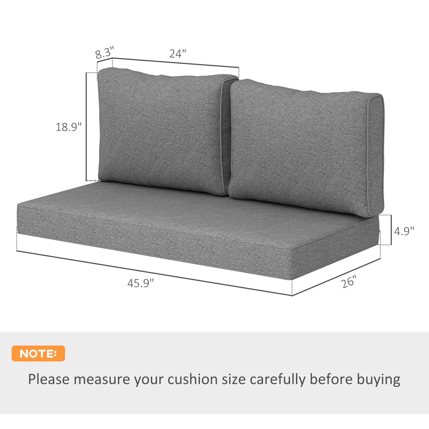 Thick Outdoor Loveseat Cushion Set - Gray, 46x26x5 in