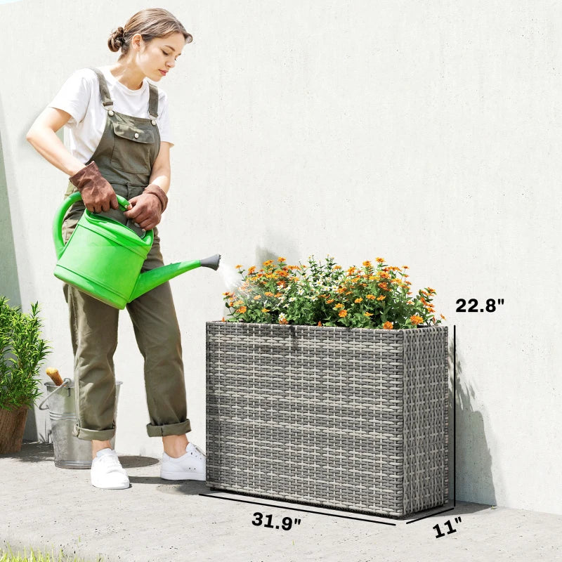 Tall Rectangular Outdoor Planter with Removable Liner, Drainage Holes, Gray - Large Garden Box for Indoor Outdoor Plants