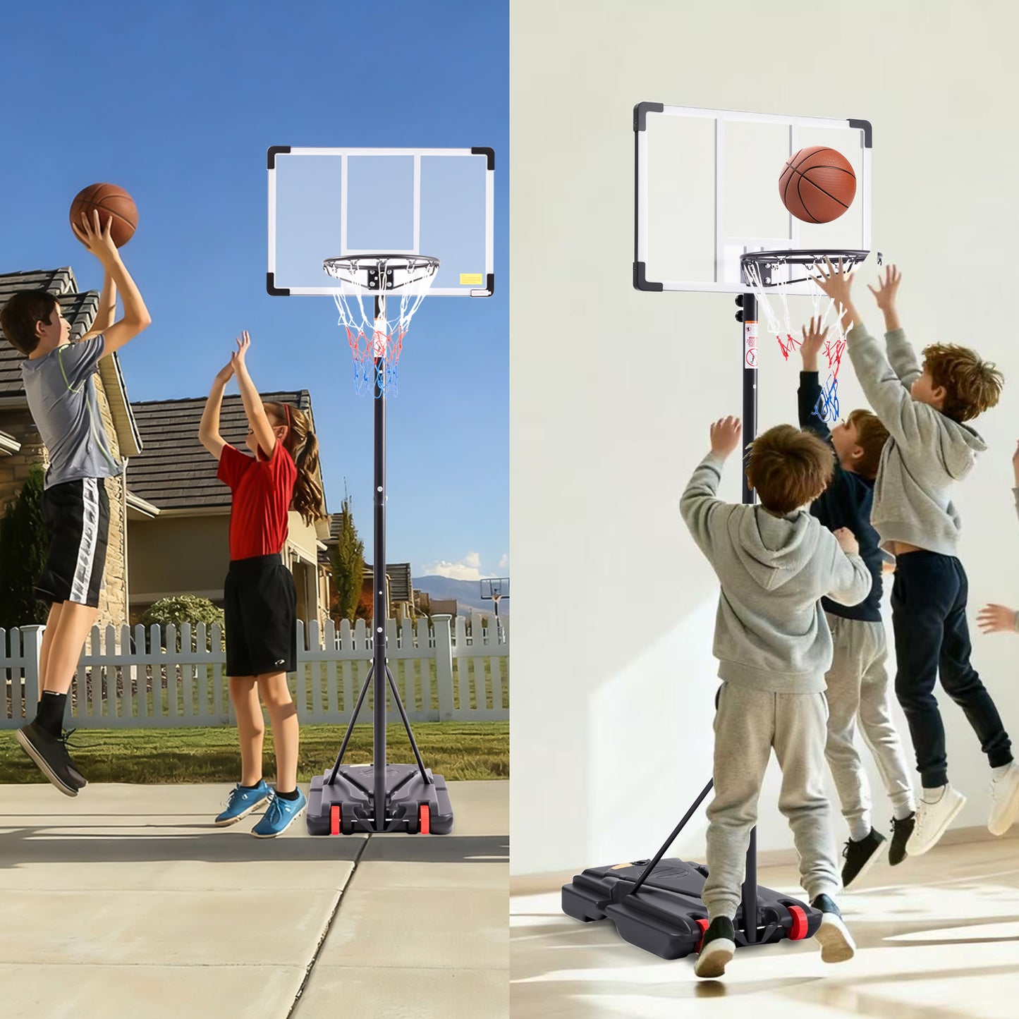 Adjustable Portable Basketball Hoop - Height 5.08 to 8.53 Feet