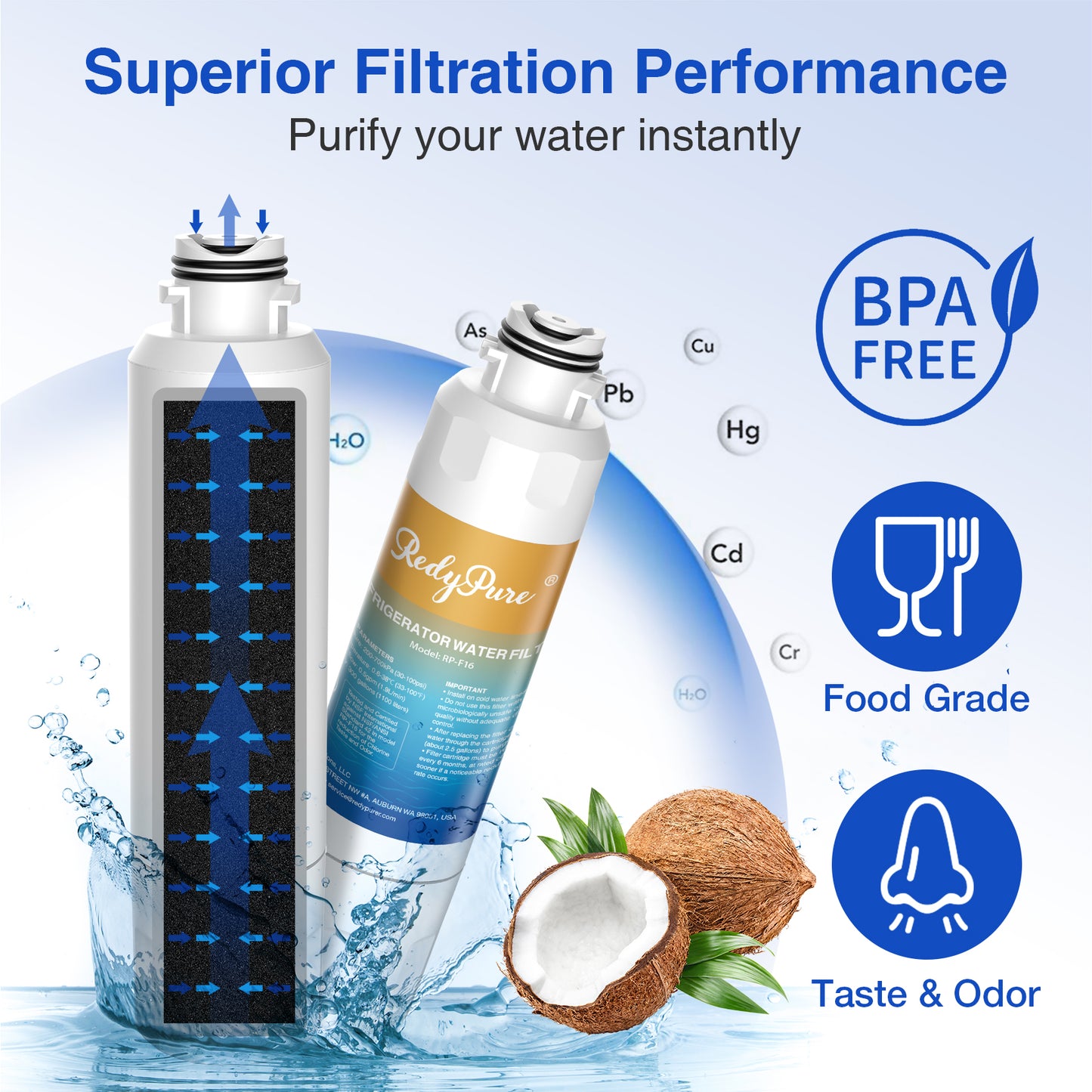 Refrigerator Water Filter Replacement - 2 Pack, NSF Certified