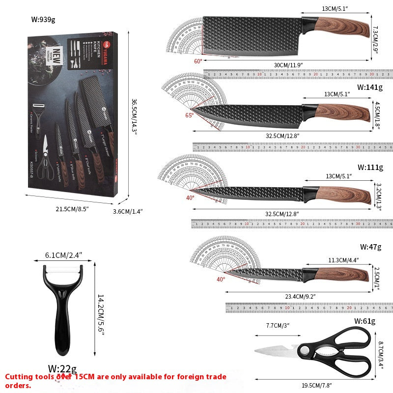 Six-Piece Stainless Steel Kitchen Knife Set with Diamond Finish - Modern Design