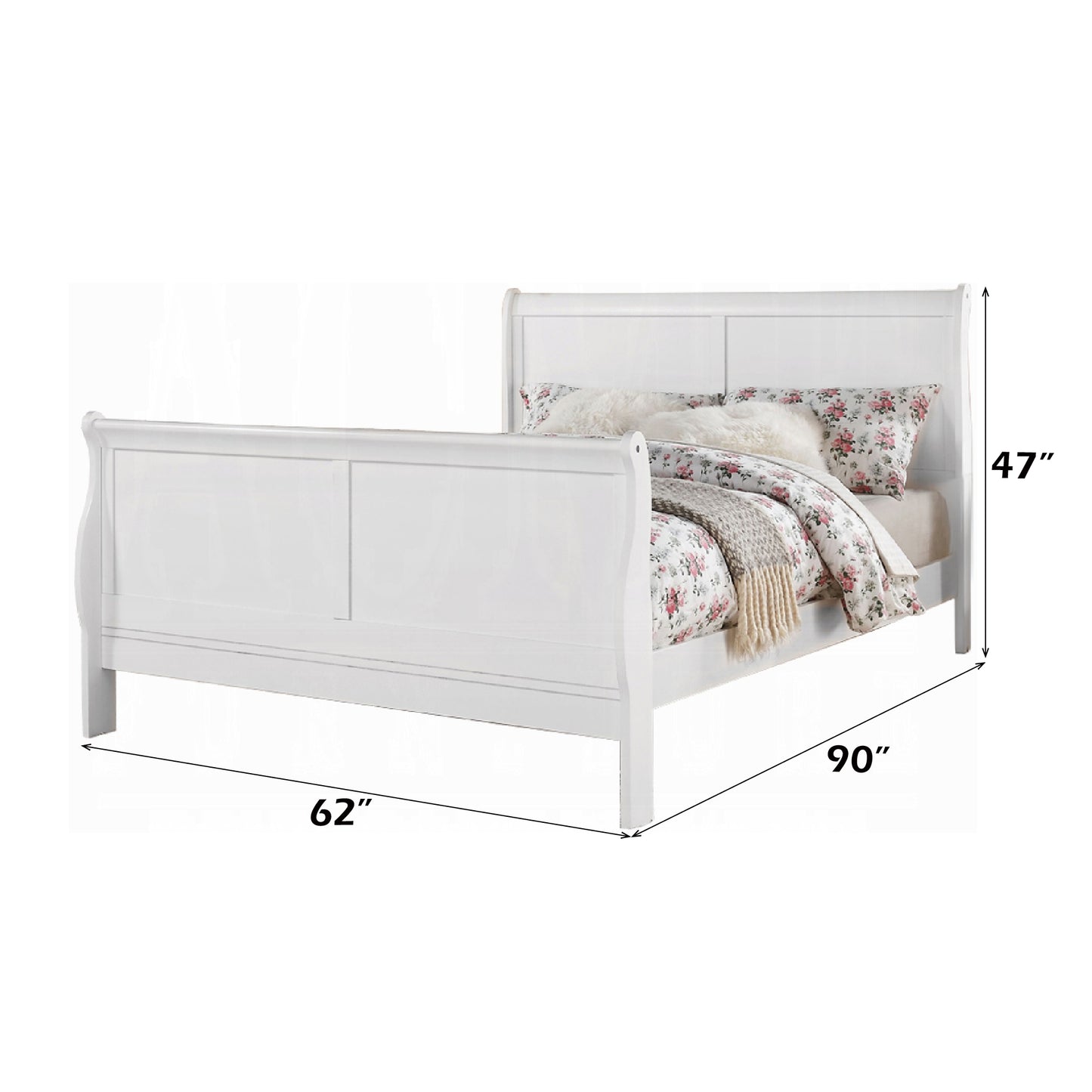 Sleigh Bed - Louis Philippe III White Finish Queen Size