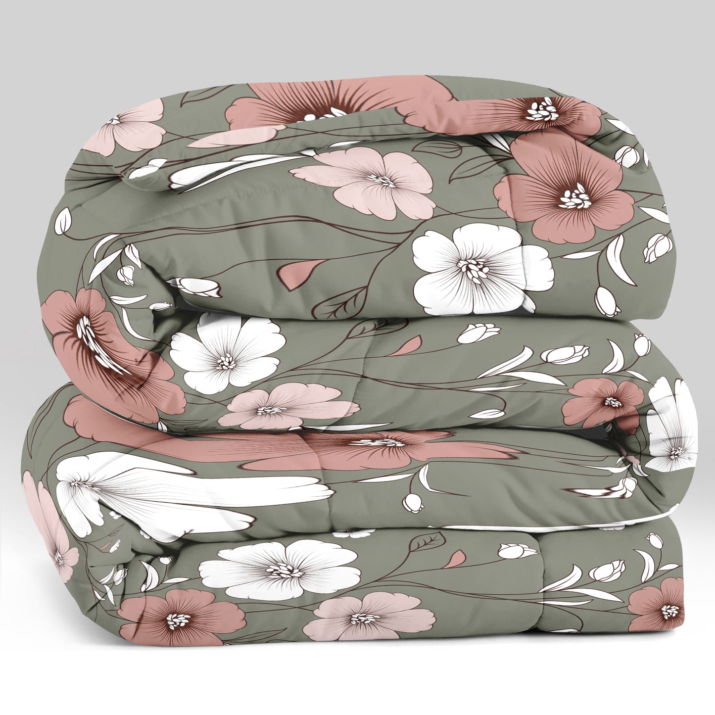 5-Piece Vintage Floral Duvet Cover Set - Sage Green