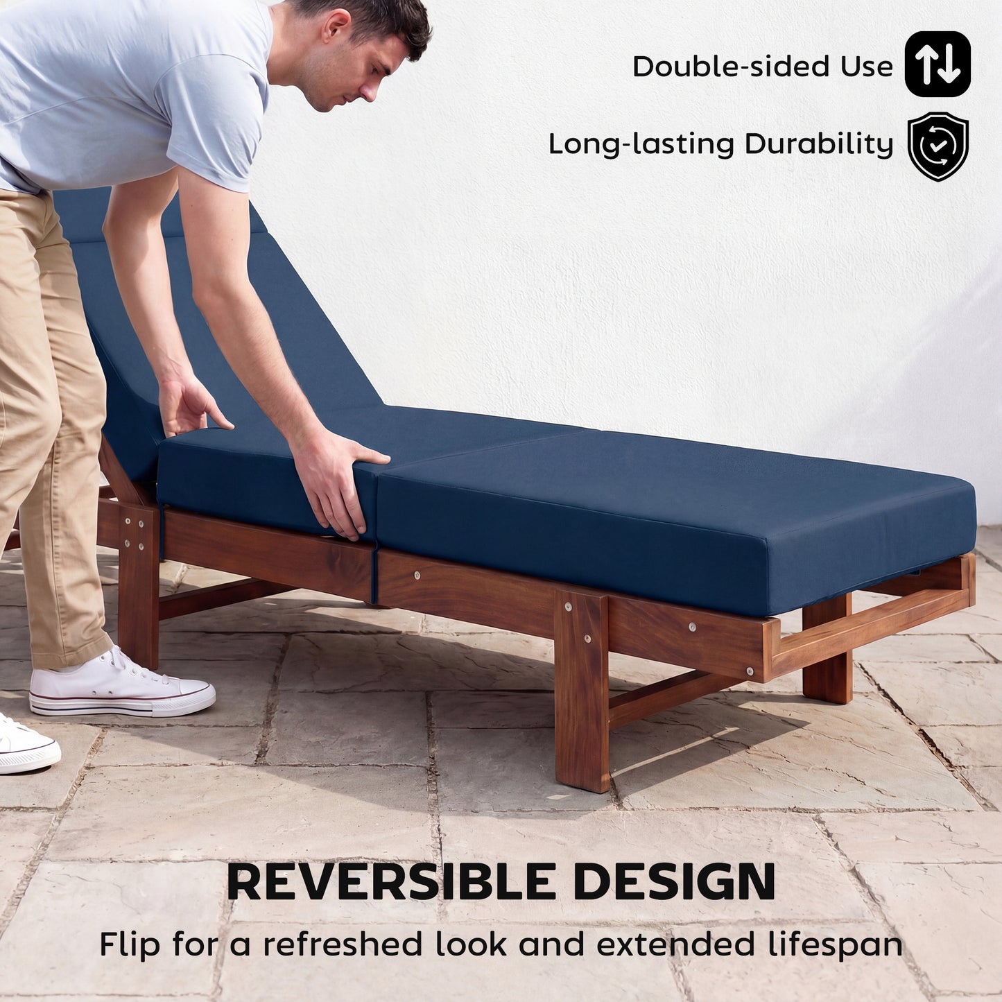 Outdoor Lounge Chair Cushion - 4" Thick, Navy Blue, 26" x 80"