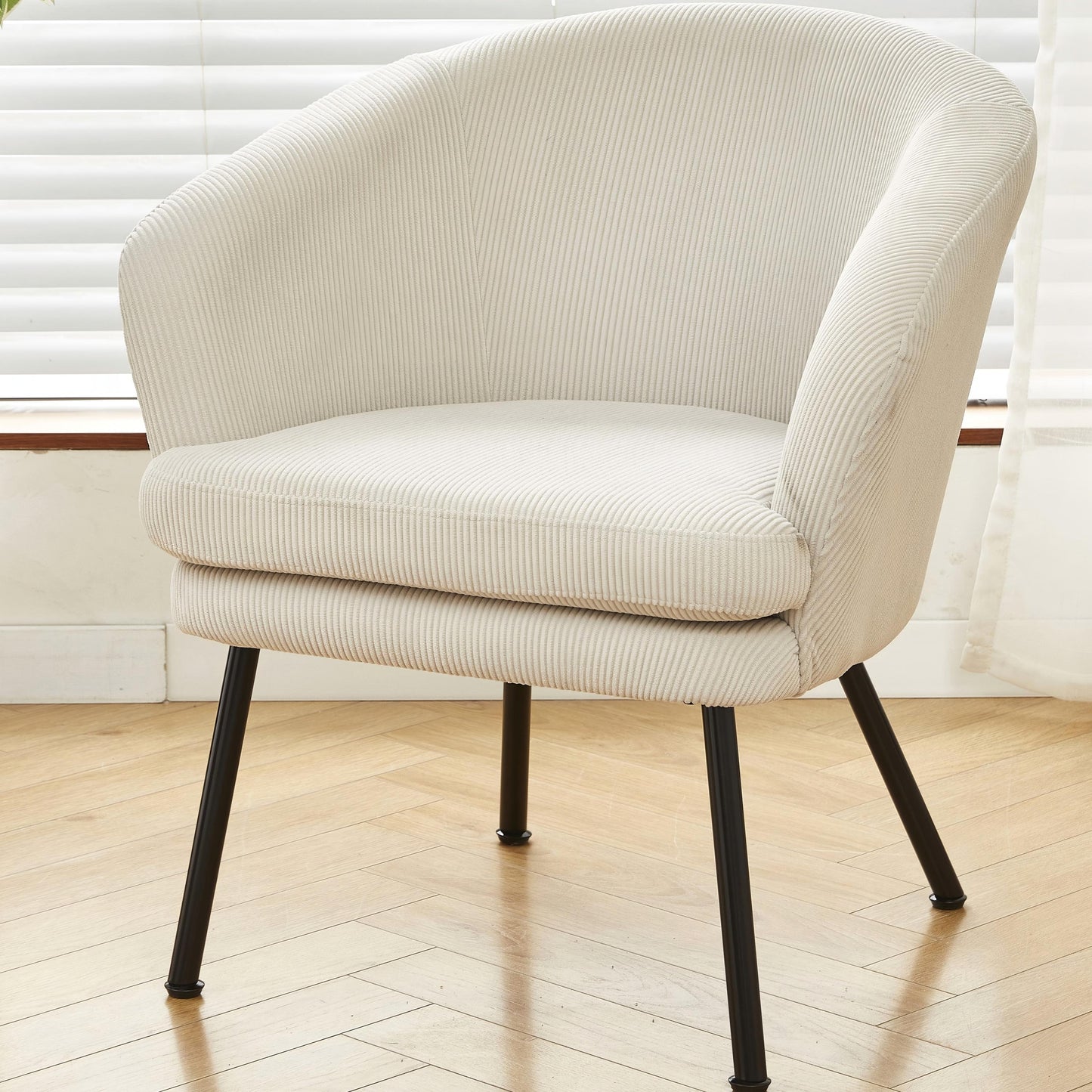 Corduroy Accent Chair With Black Metal Legs, Modern Upholstered