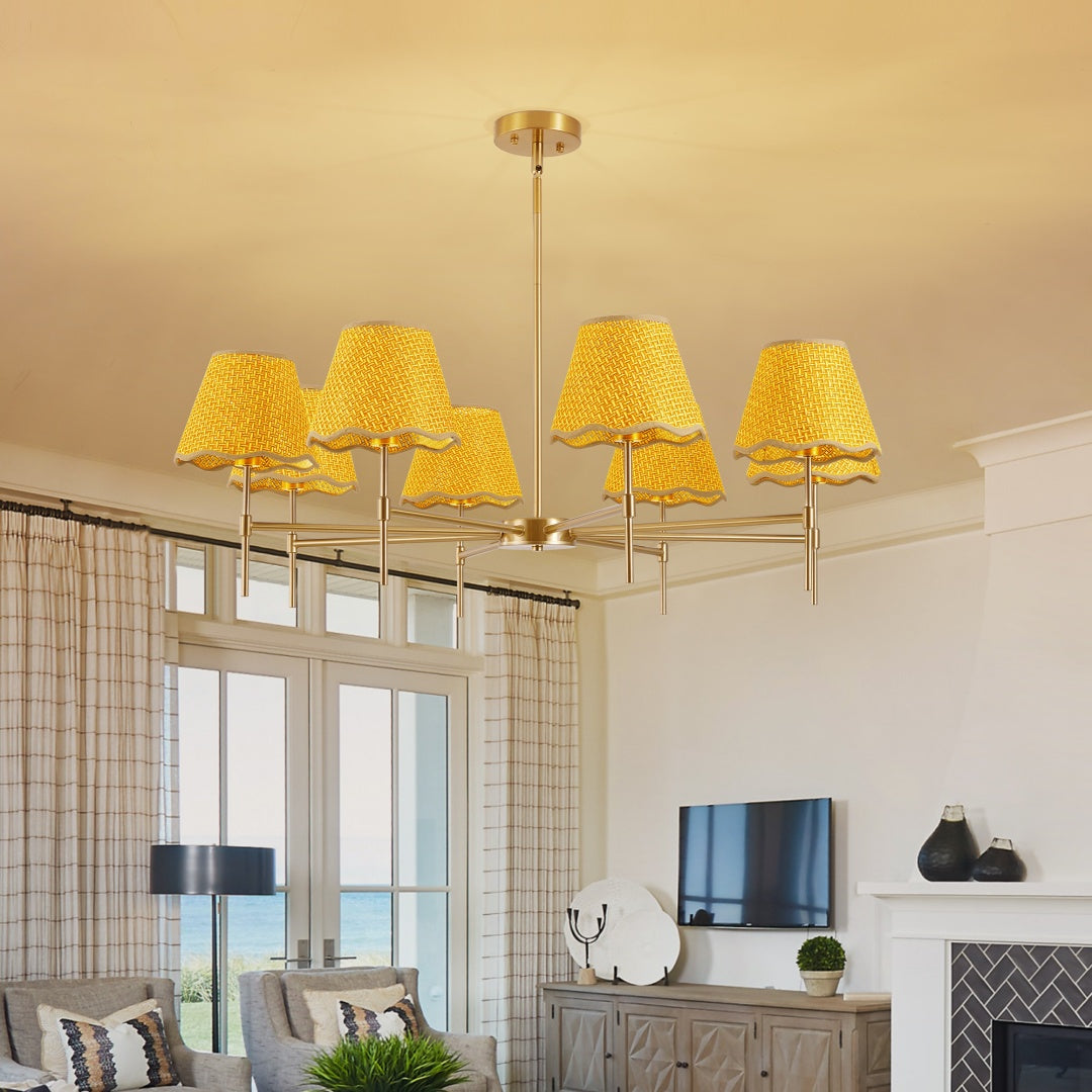 Boho Rattan Pendant Light 8-Light Ceiling Fixture with Adjustable Height