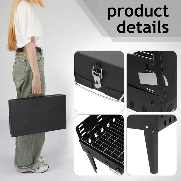 Portable Charcoal Grill - Foldable Outdoor BBQ Grill 17.32" x 10.63" - Black