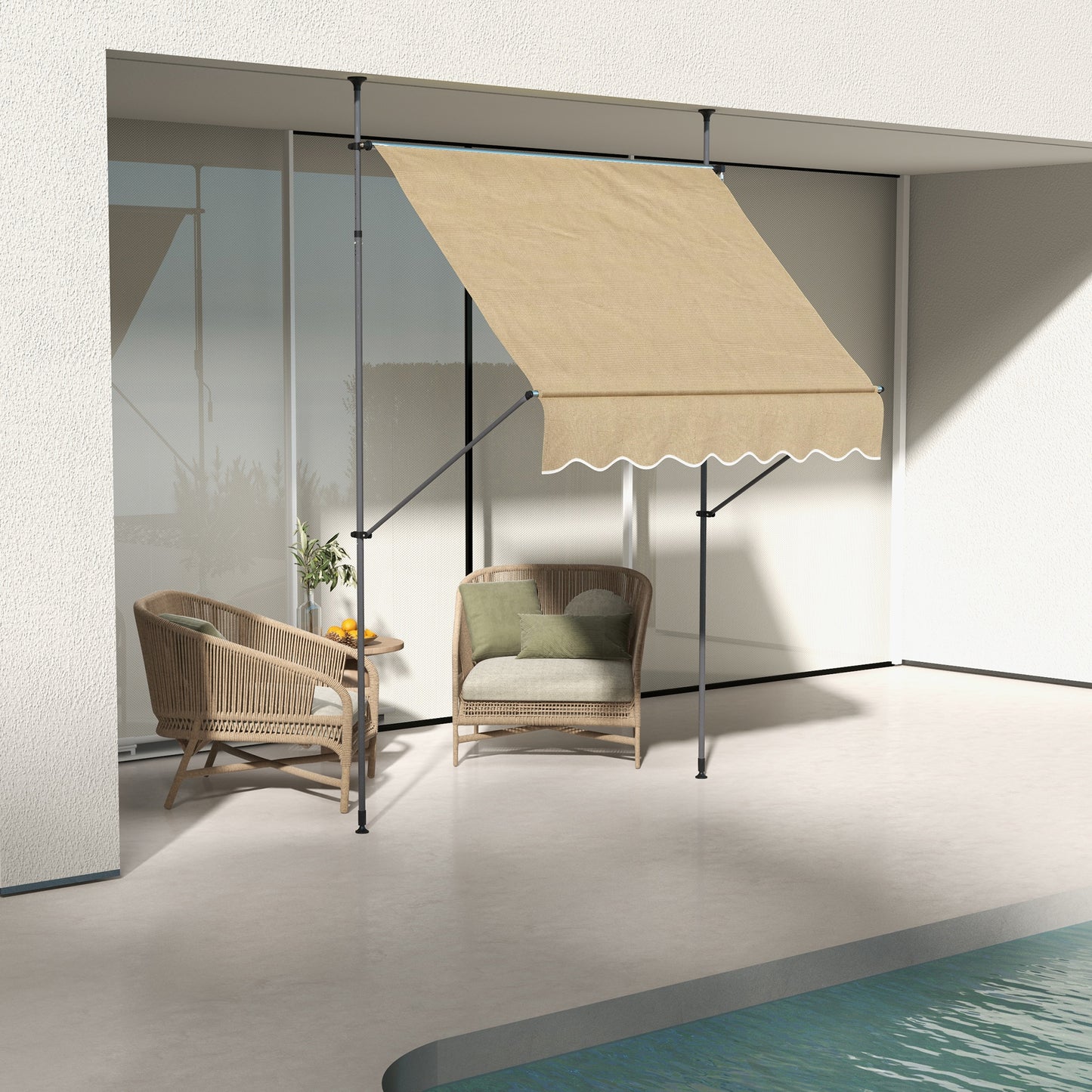Manual Retractable Patio Awning - UV Resistant, 6.5' x 4', Beige