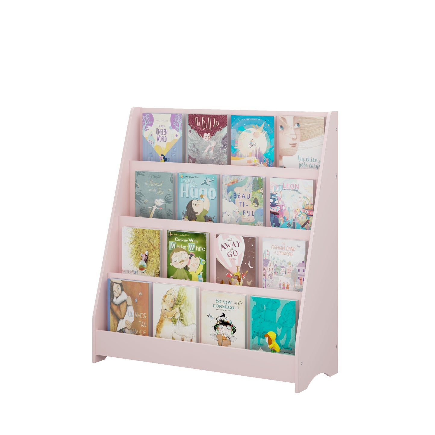 4-Tier Kids Bookshelf - Pink MDF Book Display Shelf