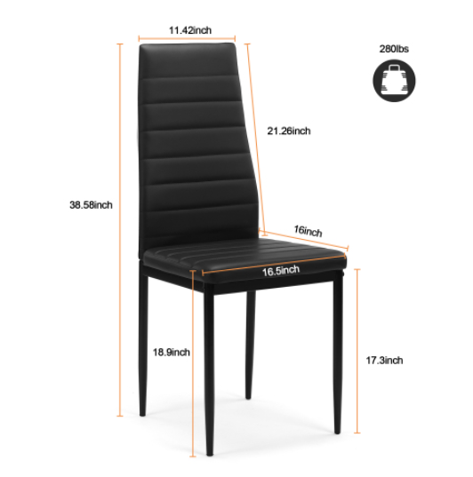 Dining Chair Set for 4 - Comfortable Black PU Chairs