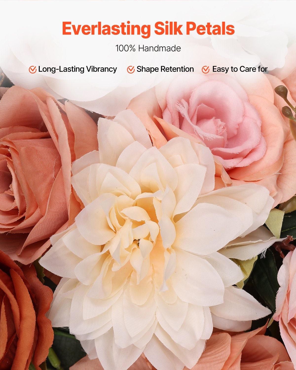 Artificial Wedding Arch Flowers Kit with 33ft Draping Fabric - Orange, Pack of 5