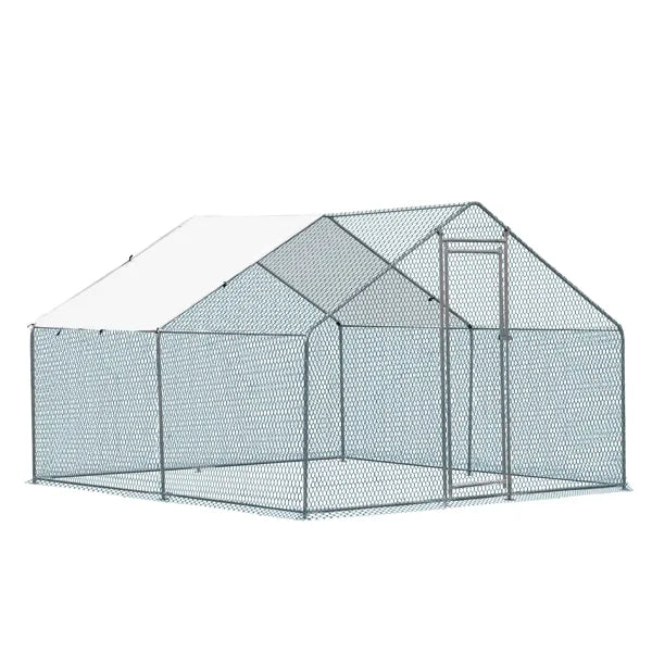 10x10 Ft Large Metal Chicken Coop with Waterproof Cover & Predator-Proof Mesh