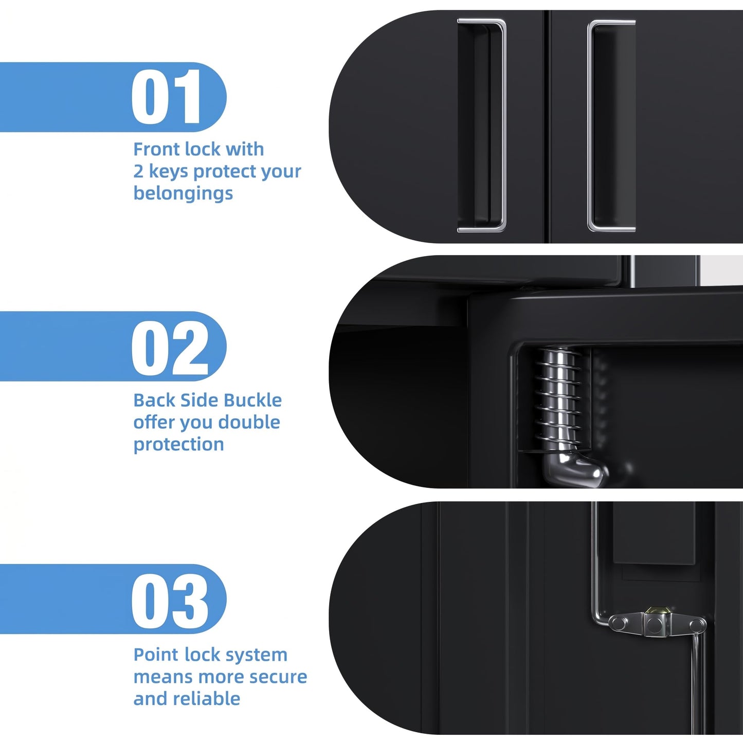Lockable Metal Storage Cabinet with Adjustable Shelves - Black
